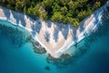 Secluded tropical heart-shaped island with white palm trees and sand