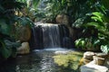 A secluded waterfall cascading into a pool of clear water surrounded Royalty Free Stock Photo