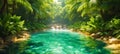 Secluded Waterfall Oasis in a Dense Tropical Forest. Tropical resort natural pool Royalty Free Stock Photo