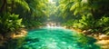 Secluded Waterfall Oasis in a Dense Tropical Forest. Tropical resort natural pool