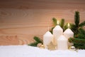 Two white burning candle for the second advent. Royalty Free Stock Photo