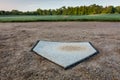 Second base closeup on field early morning Royalty Free Stock Photo