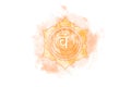 Second chakra of Swadhisthana, Sacral chakra logo template in watercolor style. Orange symbol mandala for meditation, yoga. Vector