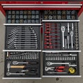The second drawer displays neatly arranged wrenches of different sizes Royalty Free Stock Photo