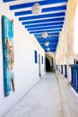 Picturesque Blue and White Balcony and Corridor - Djerba Street Market, Tunisia