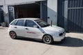 Second generation Seat Ibiza in white color ready for drag racing