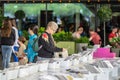 Second hand book market under Waterloo Bridge. UK, London, May 29, 2021. Royalty Free Stock Photo