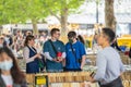 Second hand book market under Waterloo Bridge. UK, London, May 29, 2021. Royalty Free Stock Photo