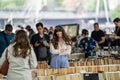 Second hand book market under Waterloo Bridge. UK, London, May 29, 2021. Royalty Free Stock Photo