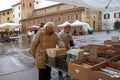 Second hand book stalls of street flea market in the historical