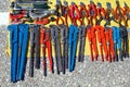Second hand metal wrenches on flea market