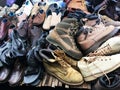 Second hand shoes at weekend market. Royalty Free Stock Photo