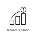 Second-lien loan icon. Trendy modern flat linear vector Second-lien loan icon on white background from thin line business collect