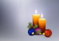 Second 2nd Advent - 2 Realistic Vector Candles with Christmas Decoration.