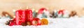 Second 2nd Sunday in advent with burning candle Christmas time decoration banner with copyspace copy space Royalty Free Stock Photo