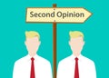 Second opinion sign illustration with two people with signboard as background