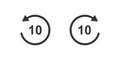10 second rewind and fast forward icons with circle arrows. Round repeat and next buttons isolated on white background