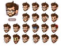 The second set of bearded hipster facial emotions with glasses