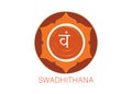 Second Swadhisthana chakra with the Hindu Sanskrit seed mantra Vam. Orange is a flat design style symbol for meditation, yoga