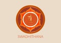 Second Swadhisthana chakra with the Hindu Sanskrit seed mantra Vam. Orange is a flat design style symbol for meditation, yoga sign