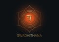 Second Swadhisthana chakra with the Hindu Sanskrit seed mantra Vam. Orange and Gold flat design style symbol for meditation, yoga