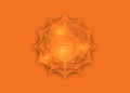 Second Swadhisthana chakra with the Hindu Sanskrit seed mantra Vam. Orange and Gold paper cut design style, lotus flower symbol