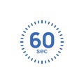 60 second timer clock. 60 sec stopwatch icon countdown time digital stop chronometer