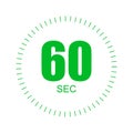 60 second timer clock. 60 sec stopwatch icon countdown time digital stop chronometer.