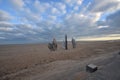 Second War memorial touching the sky at the beach in Normandy