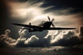 A second world war fighting plane in a dramatic sky created with generative AI technology Royalty Free Stock Photo