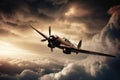 A second world war fighting plane in a dramatic sky created with generative AI technology Royalty Free Stock Photo
