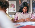 Secondary Or High School Students Sitting At Table In Science Class With Model Of Atom Or Molecule Royalty Free Stock Photo