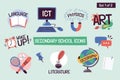 Cute secondary school icon collection