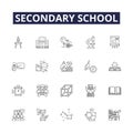 Secondary school line vector icons and signs. Junior High, Academy, Sixth Form, Grammar School, Middle School