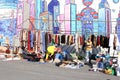 Secondhand flea market clothing mosaic tiles, Lisbon