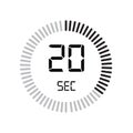 The 20 seconds icon, digital timer. clock and watch, timer, countdown symbol isolated on white background, stopwatch vector icon