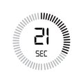 The 21 seconds icon, digital timer. clock and watch, timer, countdown symbol isolated on white background, stopwatch vector icon