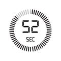 The 52 seconds icon, digital timer. clock and watch, timer, countdown symbol isolated on white background, stopwatch vector icon