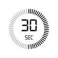 The 30 seconds icon, digital timer. clock and watch, timer, countdown symbol isolated on white background, stopwatch vector icon