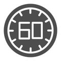 60 seconds solid icon. 60 minutes time vector illustration isolated on white. One hour glyph style design, designed for