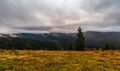 Seconds before sunrise Mountain top, foggy morning Royalty Free Stock Photo