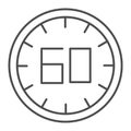 60 seconds thin line icon. 60 minutes time vector illustration isolated on white. One hour outline style design