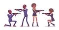 Secret agent black man and woman, spies aiming with gun Royalty Free Stock Photo