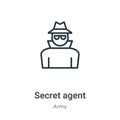 Secret agent outline vector icon. Thin line black secret agent icon, flat vector simple element illustration from editable army Royalty Free Stock Photo