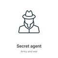 Secret agent outline vector icon. Thin line black secret agent icon, flat vector simple element illustration from editable army Royalty Free Stock Photo