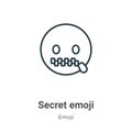 Secret emoji outline vector icon. Thin line black secret emoji icon, flat vector simple element illustration from editable emoji