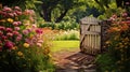 A secret garden gate surrounded by wildflowers Royalty Free Stock Photo