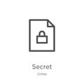 secret icon vector from crime collection. Thin line secret outline icon vector illustration. Outline, thin line secret icon for Royalty Free Stock Photo