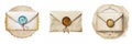 A secret letter sealed with a wax seal. Medieval message in a sealed envelope Royalty Free Stock Photo