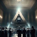 Secret meeting of Masons Dark room with the main Masonic sign on the wall. The concept of hagovor and religion. Generative AI